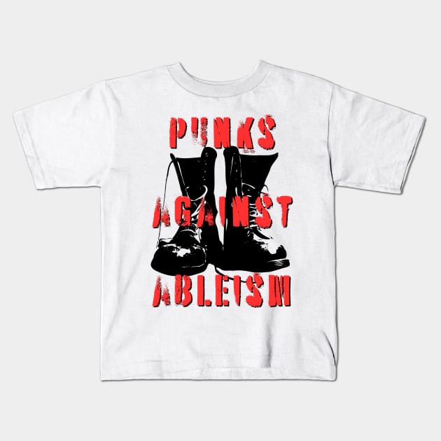 Punks Against Ableism Kids T-Shirt by NeuroChaos